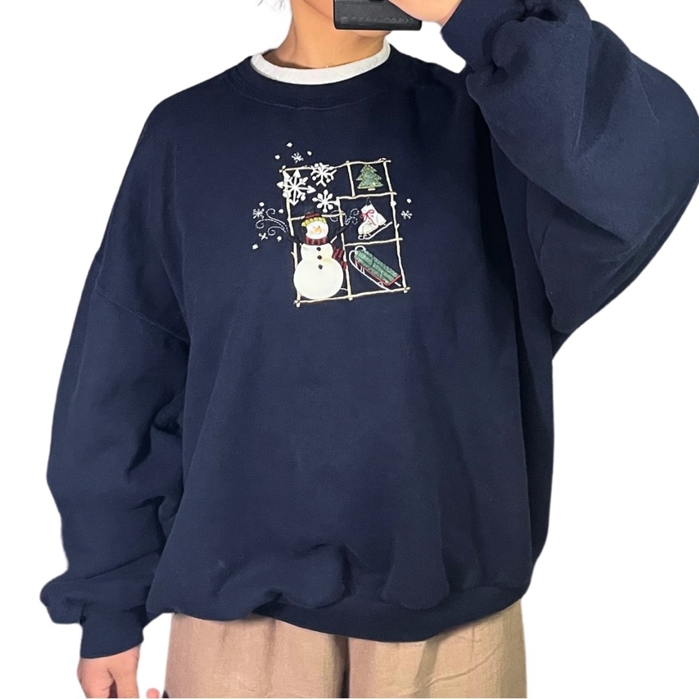 Navy Sweater with Snowman Design